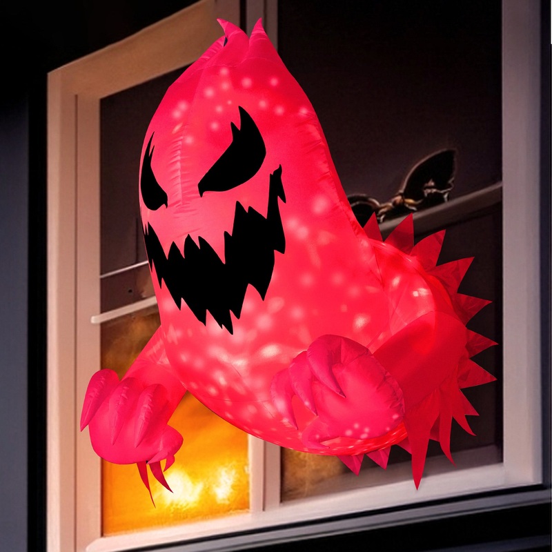 Syncfun 4.5 FT Halloween Inflatable Ghost Broke Out from Window with Built-in Rotating Red LED Blow Up Inflatable for Window Decoration Yard Garden Lawn Decor