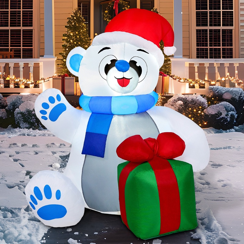 Syncfun 4 FT Christmas Inflatables Polar Bear Outdoor Decorations,Polar Bear Christmas Blow Ups Yard Christmas with Built-in LEDs for Holiday Party Garden Lawn Decor