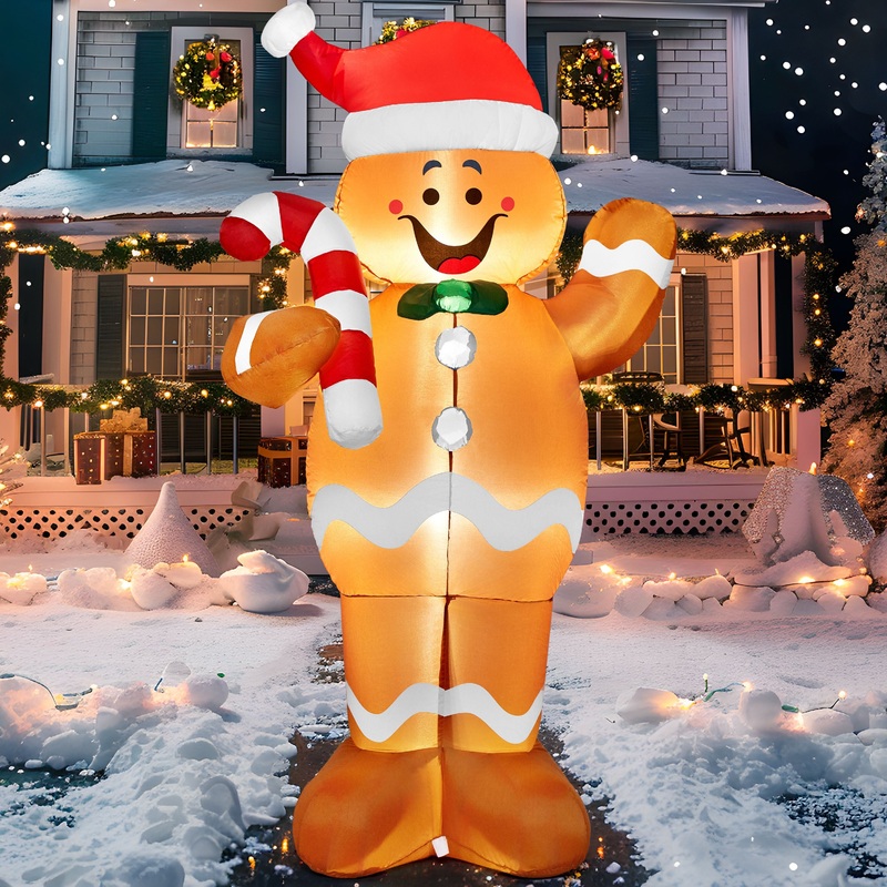 Syncfun 5 FT Christmas Inflatables Gingerbread Outdoor Decorations,Gingerbread Man Christmas Blow Ups Yard Christmas with Built-in LEDs for Holiday Party Garden Lawn Decor