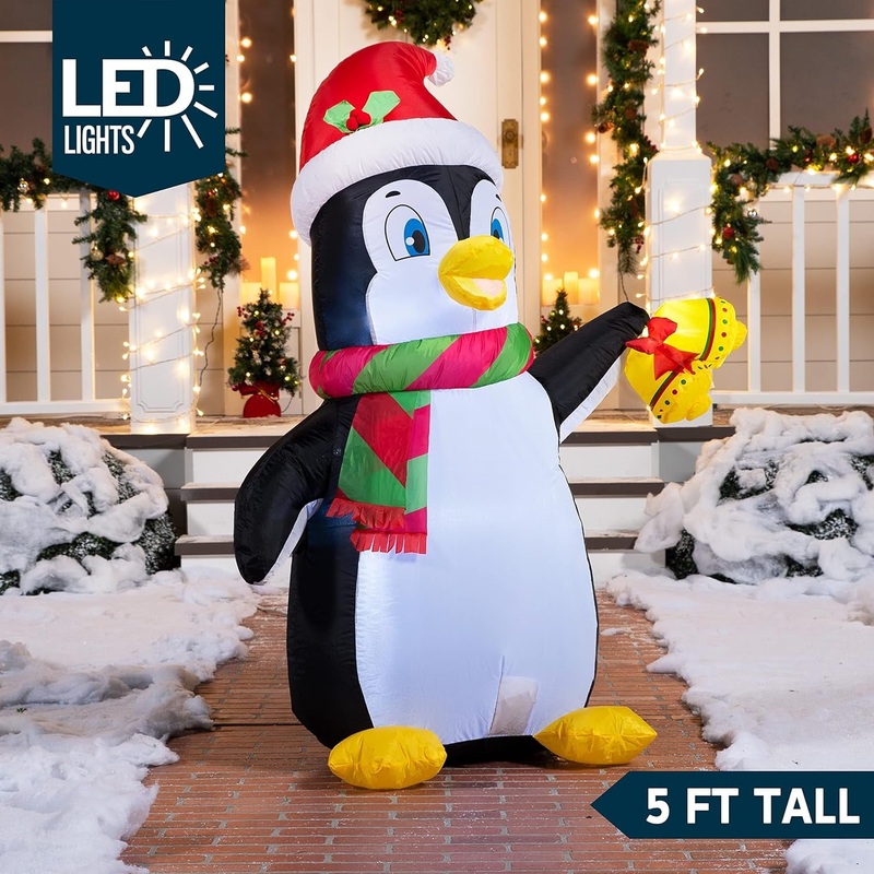 Syncfun 5 FT Christmas Inflatables Penguin Outdoor Decorations,Giant Christmas Blow Ups Yard with Built-in LEDs for Holiday Party Garden Lawn Decor