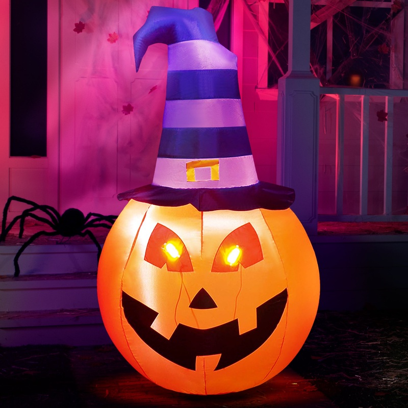 Syncfun 5 FT Halloween Inflatable Pumpkin with Witch Hat and Build-in LEDs,Blow up Halloween Decorations,Fall Inflatables Outdoor Decorations