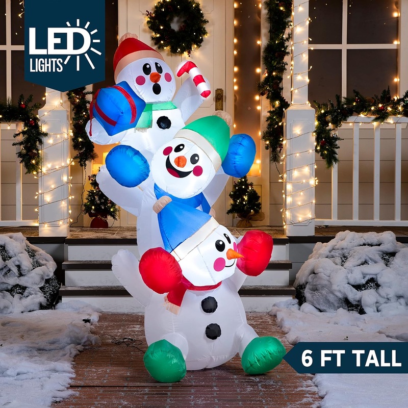 Syncfun 6 FT Christmas Inflatables Snowman Outdoor Decorations,Stacked Snowman Christmas Blow Ups Yard Christmas with Built-in LEDs for Holiday Party Garden Lawn Decor