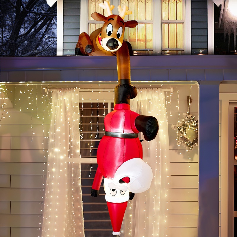 Syncfun 8 FT Christmas Inflatables Santa Outdoor Decorations,Christmas Reindeer and Climbing Santa Blow Ups Yard with Built-in LEDs for Holiday Party Garden Lawn Decor