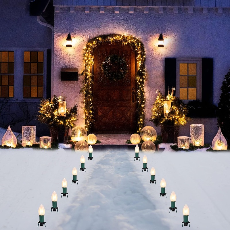Syncfun Christmas Pathway Lights Outdoor,30.75 FT 24 LED Walkway Lights with Marker Stakes,Outdoor Christmas Lights for House Warm White Christmas Decorations