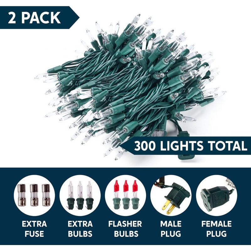 SYNCFUN Clear Christmas Lights,77.8FT 300(2x150)-Count Led Warm White Christmas String Lights,Connectable Green Wire Xmas Tree Lights for Indoor Outdoor Christmas Decorations Holiday Party Decor