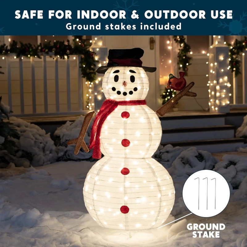 SYNCFUN Snowman Yard Light Christmas Outdoor Decorations,160 LED Collapsible Snowman Christmas Decorations,Christmas Yard Light with Stakes Holiday Decor,Snowman with Bird