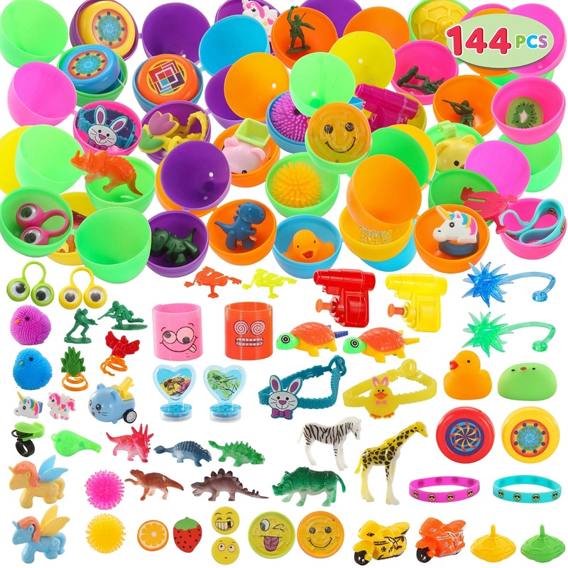 144 pre-filled Easter eggs with toys and stickers, Easter eggs for Easter basket fillers/fillers, stuffed eggs for finding Easter eggs, party gifts