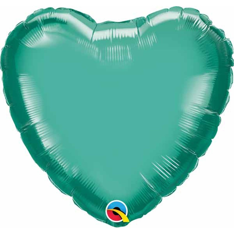 18" Chrome Green Heart Mylar Balloon Pack