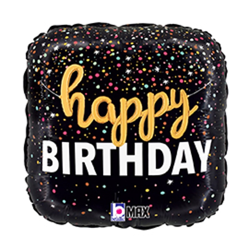 Birthday Elegance Unleashed 18" Script Confetti Square Foil Balloon Package (5/Pk)