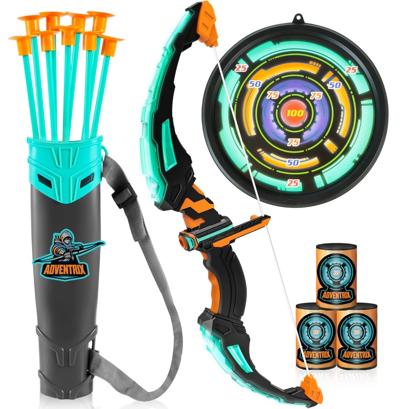 kids bow and arrow set, LED Light Up Archery Toy Set with 9 Suction Cup Arrows, Target & Arrow Case, Indoor and Outdoor Hunting Play Gift Toys for Kids, Boys & Girls Ages 3-12