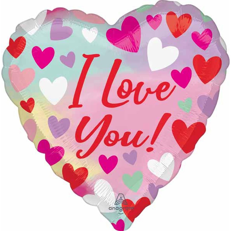 Pink, Blue & Purple 28" Heart Balloon With P32 Helium Package