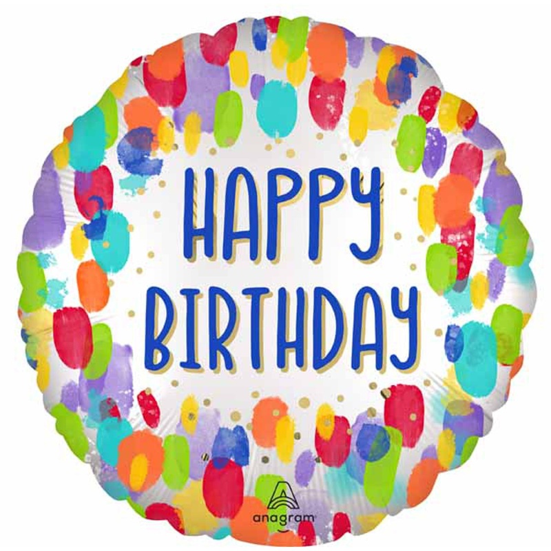 Satin Elegance Unveiled 18" Painterly Dots Birthday Balloon (5/Pk)