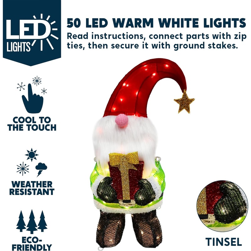 Syncfun 3D 2.4 FT Plush Gnome Yard Light Christmas Outdoor Decorations,50 Pre-Lit LED Christmas Decorations,Christmas Yard Light with Stakes Decorations Outdoor Holiday Decor