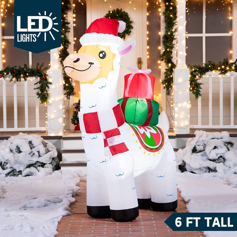 Syncfun 6 FT Christmas Inflatables Llama Outdoor Decorations,Llama Christmas Blow Ups Yard Christmas with Built-in LEDs for Holiday Party Garden Lawn Decor