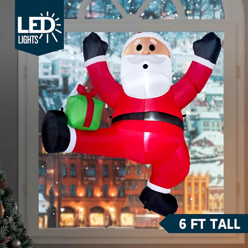 Syncfun 6 FT Christmas Inflatables Santa Outdoor Decorations,Christmas Climbing Santa with Gift Box Blow Ups Yard with Built-in LEDs for Holiday Party Garden Lawn Decor