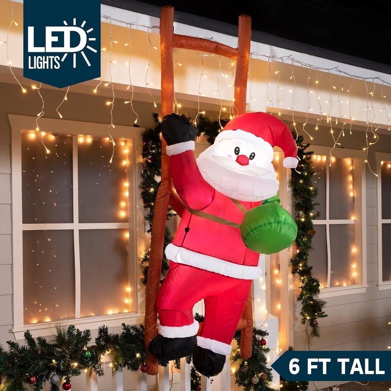 Syncfun 6 FT Christmas Inflatables Santa Outdoor Decorations,Climbing Santa Christmas Blow Ups Yard Christmas with Built-in LEDs for Holiday Party Garden Lawn Decor