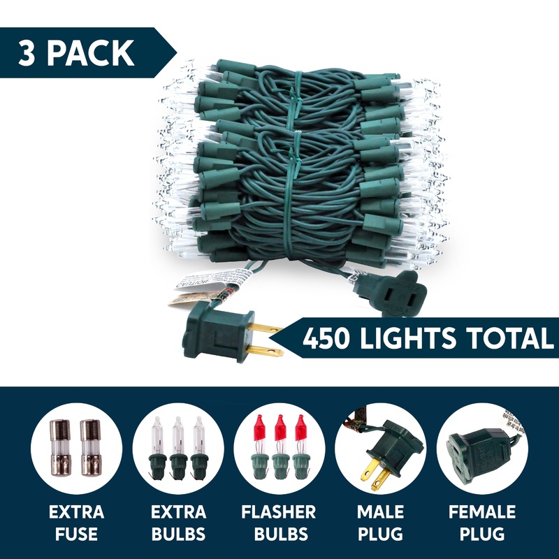 SYNCFUN Clear Christmas Lights,450(3x150)-Count Led Warm White Christmas String Lights,Connectable Green Wire Xmas Tree Lights for Indoor Outdoor Christmas Decorations Holiday Party Decor