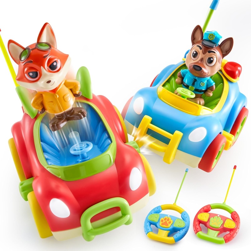 Syncfun Remote Control Car Toys with LED Lights and Music for Kids, Cartoon Race Car Toy for Boys & Girls 3+ Years Old, Toddlers Easter Basket Stuffers and Birthday Gift