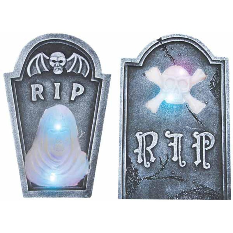 18" Spooky Multicolor Led Tombstone