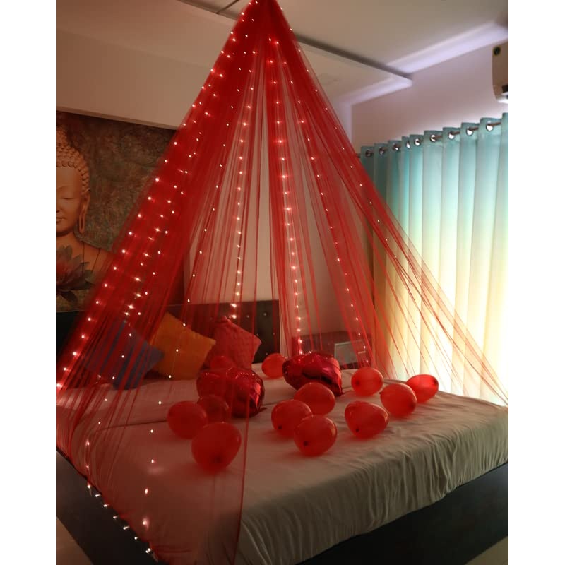 Blood Red Color Decoration Net Cabana Tent  (With 10M Led Light)