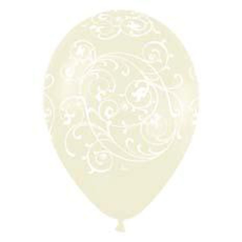 Filigree All Over Ivory Latex Balloons (Pack Of 100) - 5 Inch