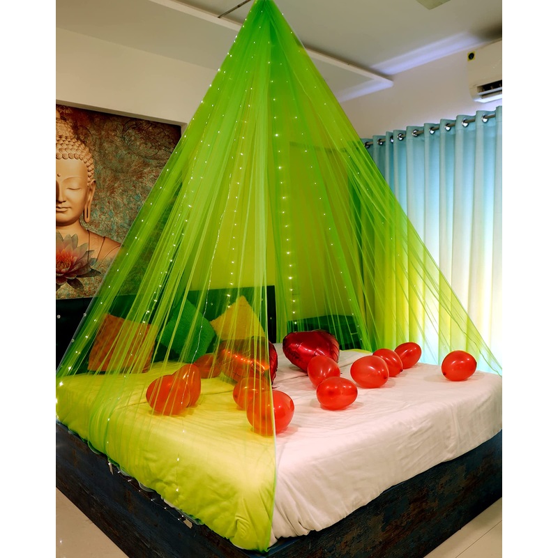 Parrot Green Color Decoration Net Cabana Tent  (With 5M Led Light)