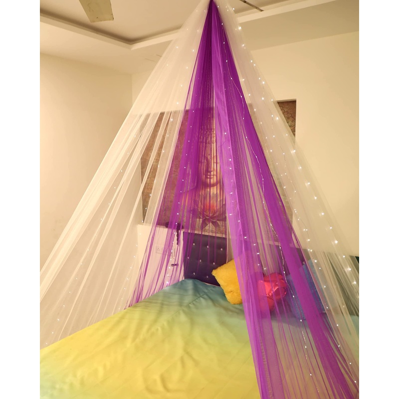 Purple And White Combination Decoration Net Cabana Tent Cloth  (With 10M Led Light)