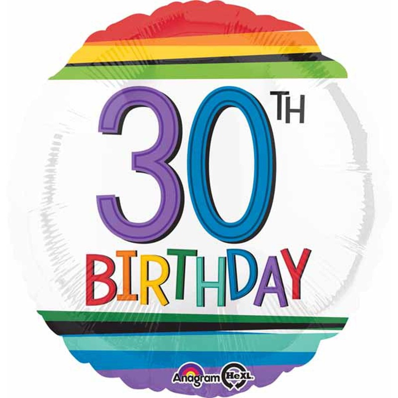Rainbow 30th Birthday Balloon 18" Round Package (5/Pk)