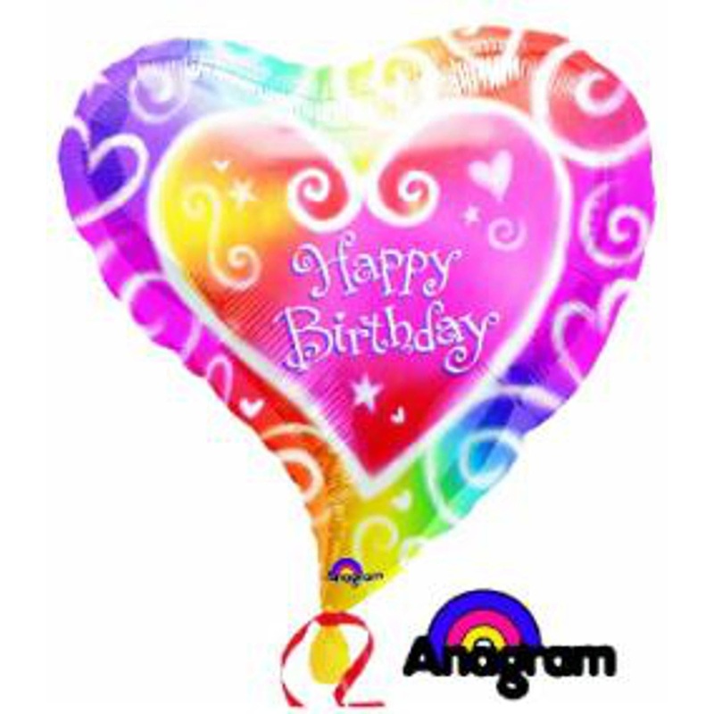 Watercolor Whimsy 18" Birthday Package with Anagram Heart Foil Balloon (5/Pk)