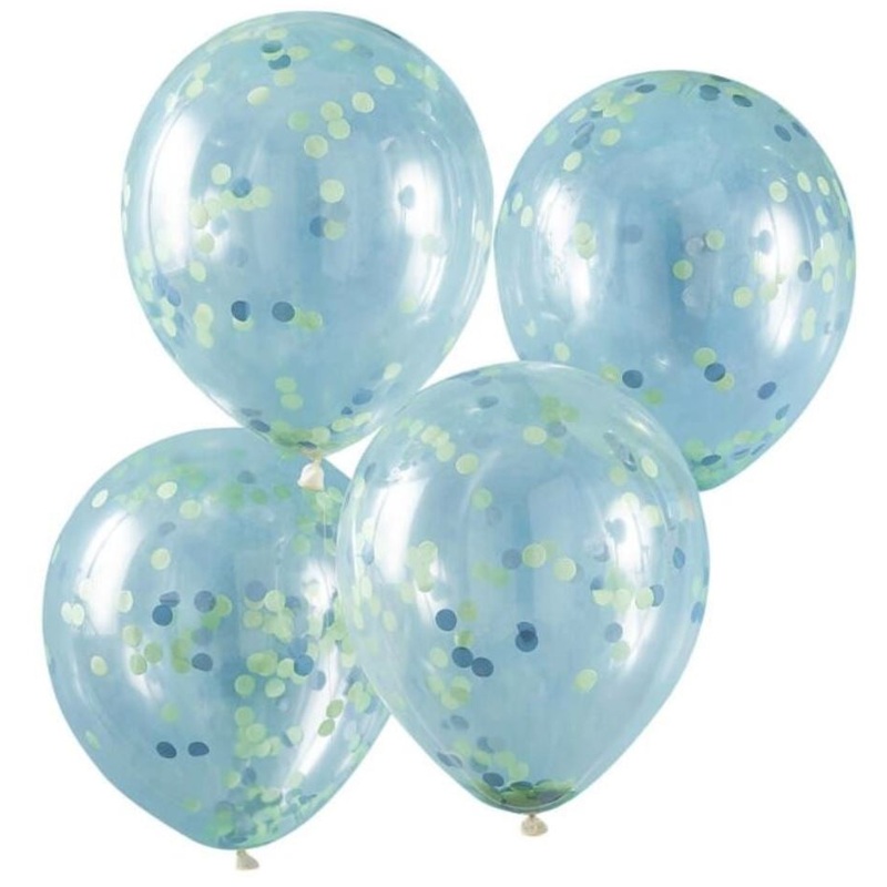Blue & Green Confetti Latex Balloons 12Inches Pack of 5