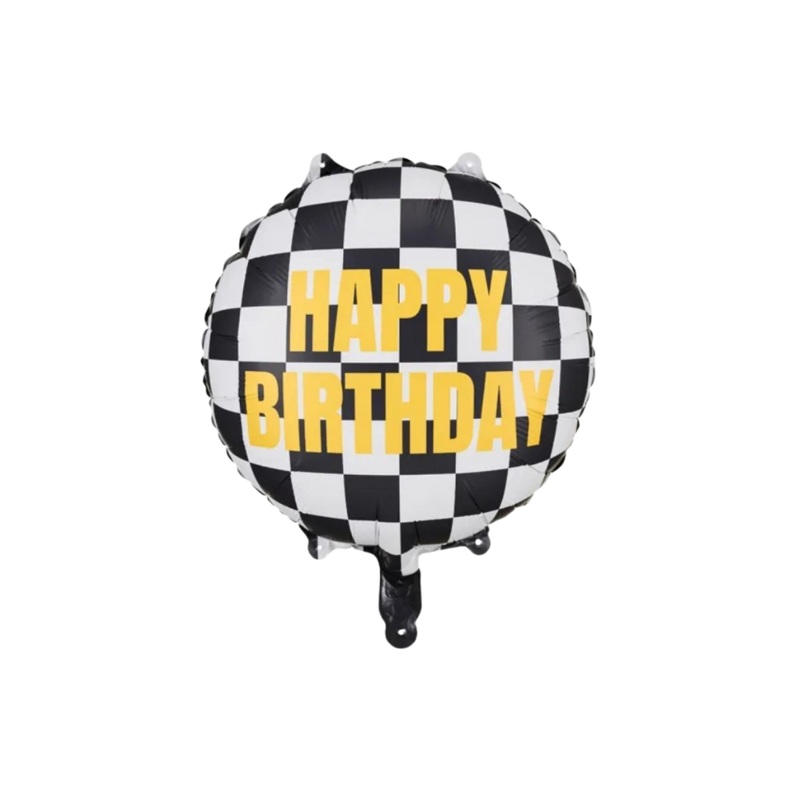 Checkered Flag Happy Birthday Foil Balloon Filled with Helium