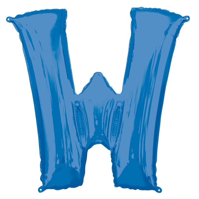 COLLECTION ONLY - Blue Letter W Filled with Helium & Dressed with Ribbon & Weight