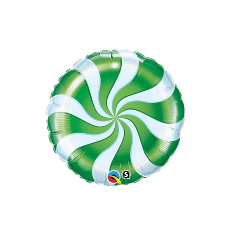 Green Candy Swirl Balloon Filled with Helium