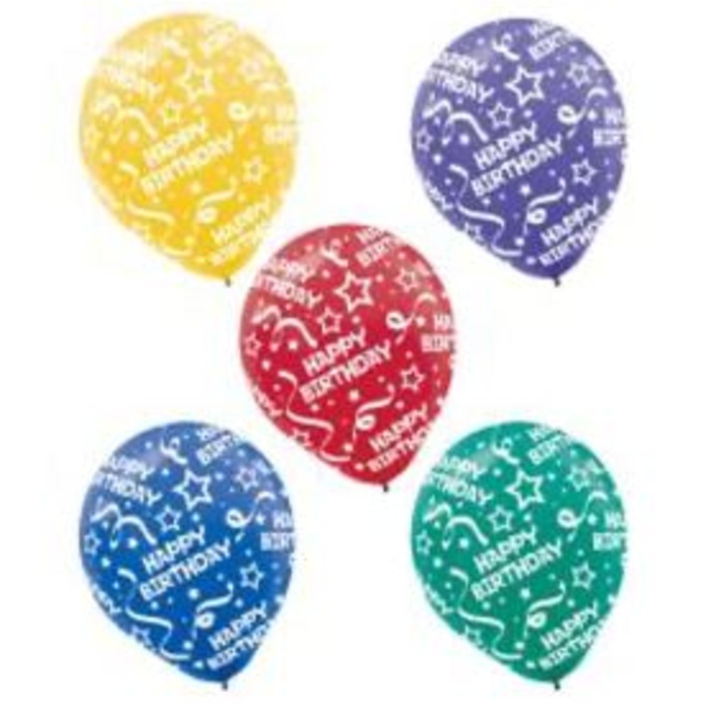Happy Birthday Primary Latex Balloons 12Inches Assorted Pack of 20