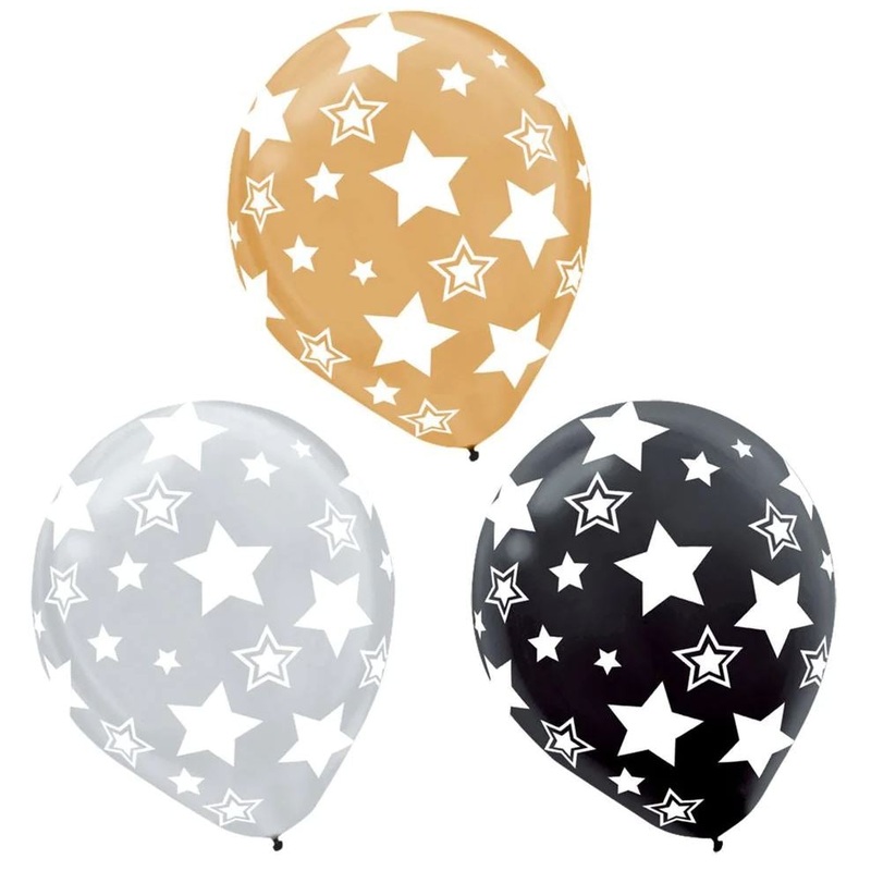 Metallic Stars Print Latex Balloons 12Inches Pack of 20