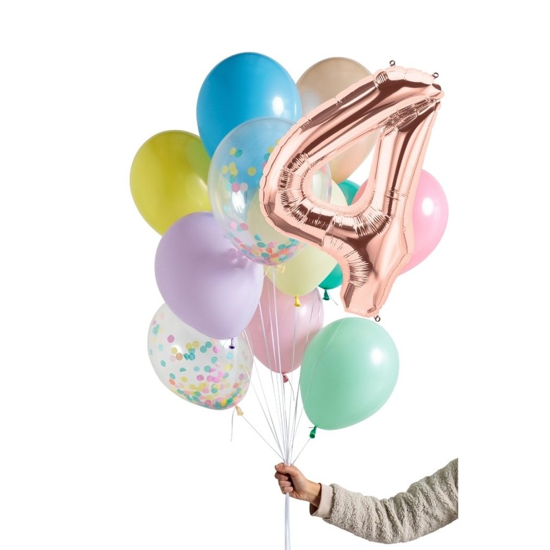 Pastel Rainbow Balloon Set and Foil Number Filled with Helium