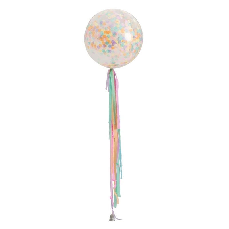 Pastel Rainbow Jumbo Confetti Balloon and Streamers Filled with Helium