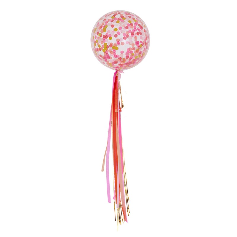 Pink Shimmer Jumbo Confetti Balloon and Streamers Filled with Helium