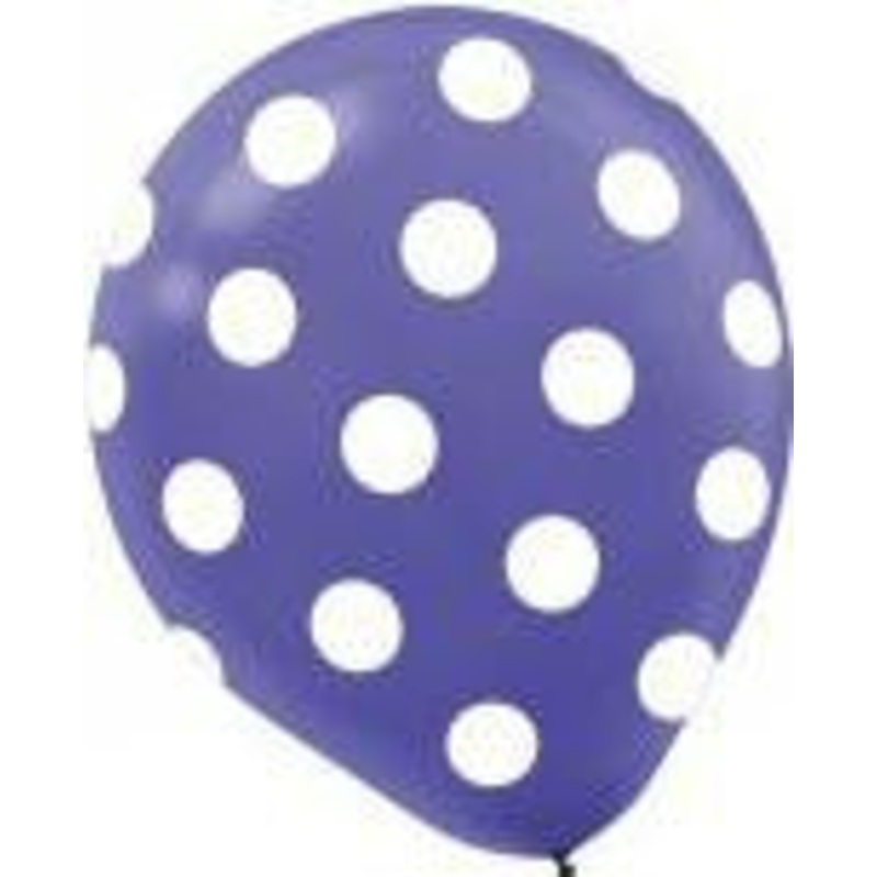 Printed Polka Dots Purple Latex Balloons 12Inches Pack of 6