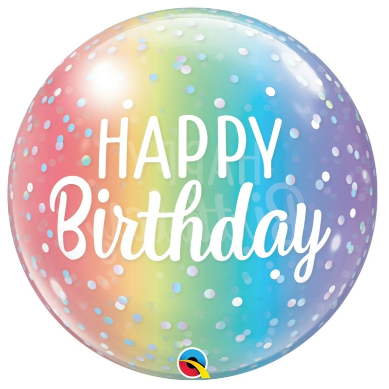 COLLECTION ONLY - 1 Birthday Ombre Dots Bubble Balloon Filled with Helium & Dressed with a Balloon Collar, Ribbon & Weight