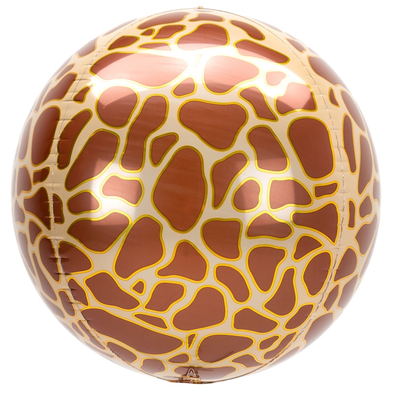 COLLECTION ONLY - 1 Giraffe Print 16" Orbz Balloon Filled with Helium & Dressed with a Balloon Collar, Ribbon & Weight