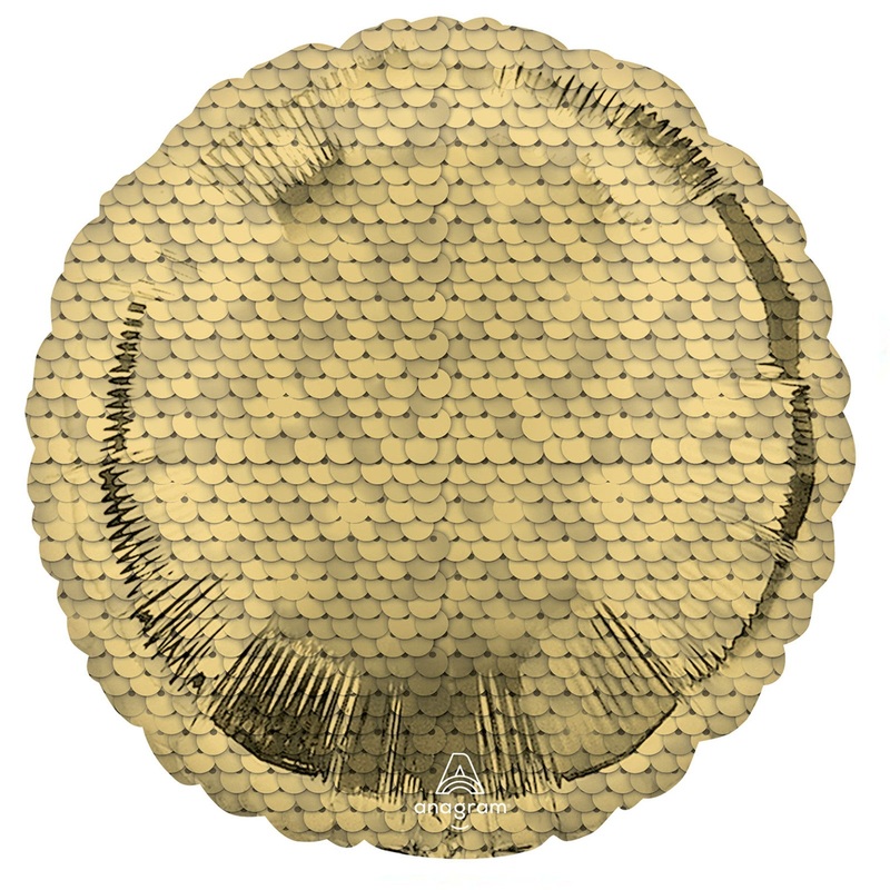 COLLECTION ONLY - 1 Gold Sequin Foil Balloon Filled with Helium & Dressed with Ribbon & Weight