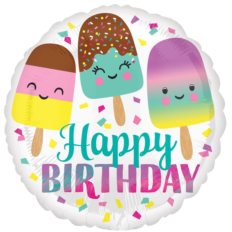 COLLECTION ONLY - 1 Ice Lolly Happy Birthday Standard Foil Balloon Filled with Helium & Dressed with Ribbon & Weight