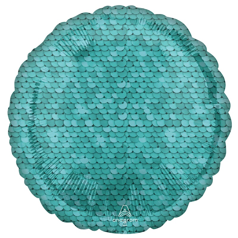 COLLECTION ONLY - 1 Ocean Blue Sequin Foil Balloon Filled with Helium & Dressed with Ribbon & Weight