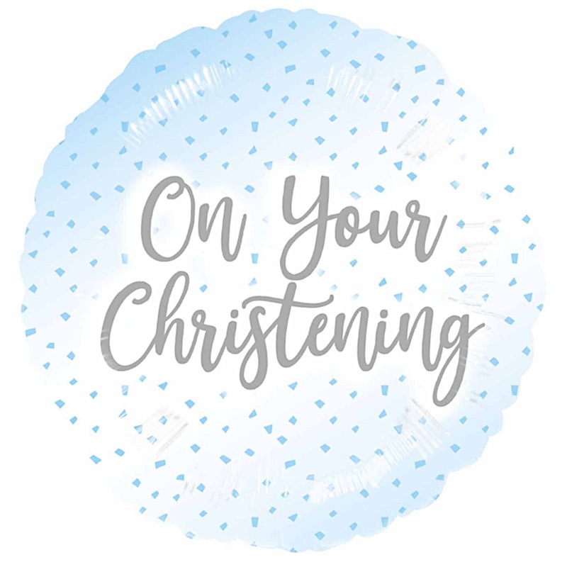COLLECTION ONLY - 1 On Your Christening Blue Standard Foil Balloon Filled with Helium & Dressed with Ribbon & Weight