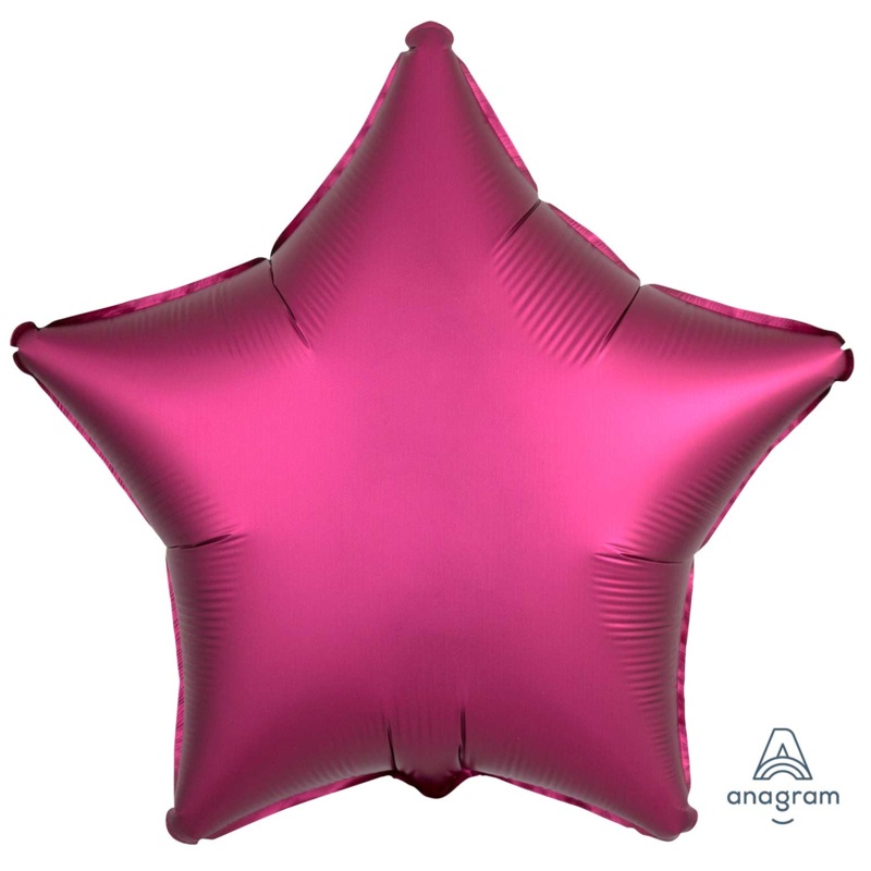 COLLECTION ONLY -  1 Satin Pomegranate Pink Standard Star Foil Balloon Filled with Helium & Dressed with Ribbon & Weight