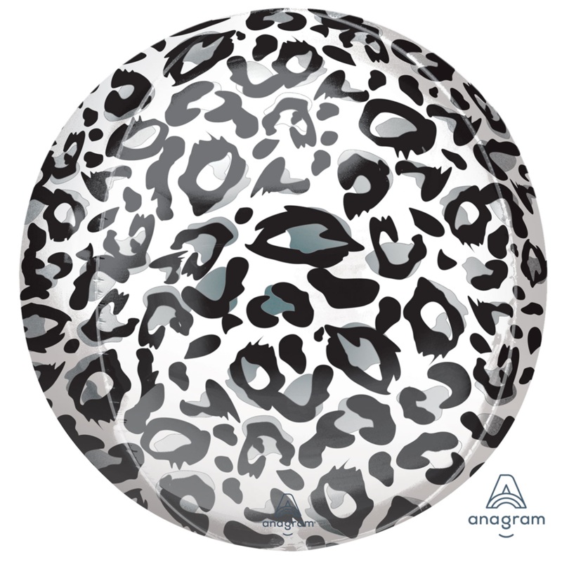 COLLECTION ONLY - 1 Snow Leopard Print 16" Orbz Balloon Filled with Helium & Dressed with a Balloon Collar, Ribbon & Weight