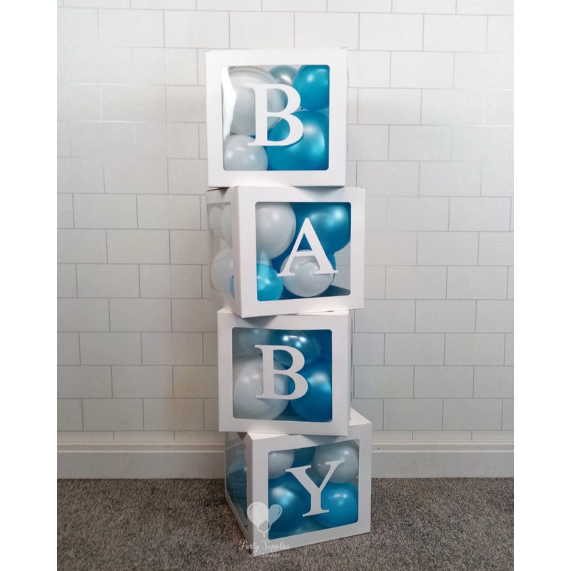 COLLECTION ONLY - BABY Boxes filled with Blue & White Balloons