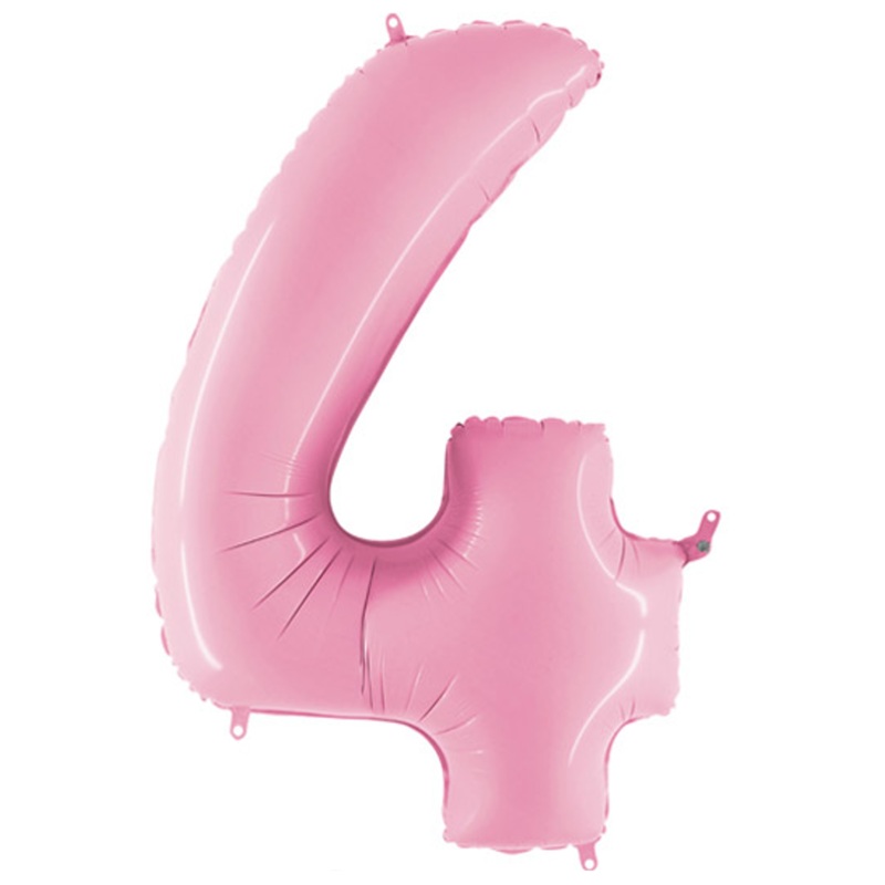 COLLECTION ONLY - Baby Pink Number 4 Super Shape Foil Balloon Filled with Helium & Dressed with Ribbon & Weight