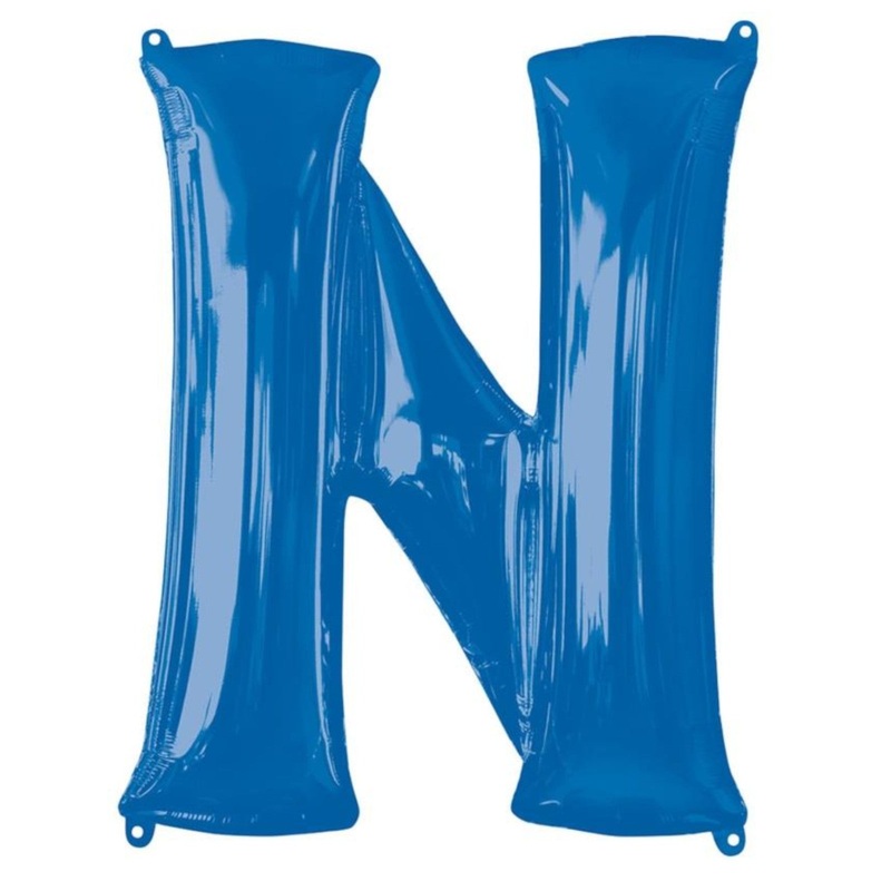 COLLECTION ONLY - Blue Letter N Filled with Helium & Dressed with Ribbon & Weight